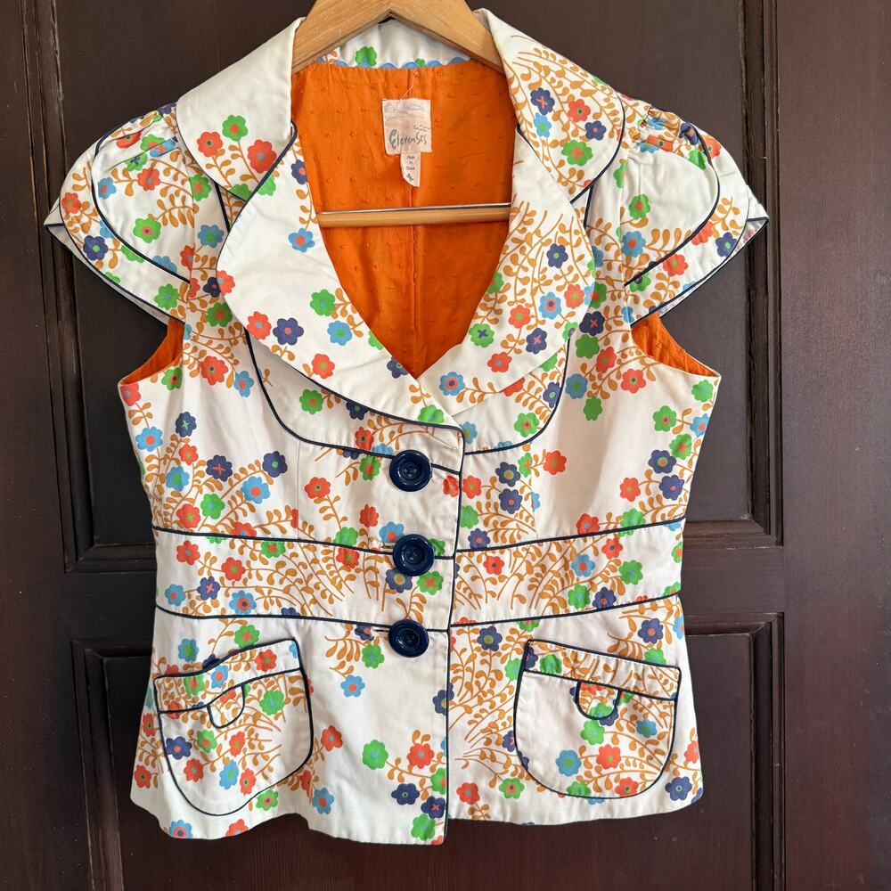 2000s Vintage Anthropologie ELEVENSES Retro Style Short Sleeve Blazer Size 4